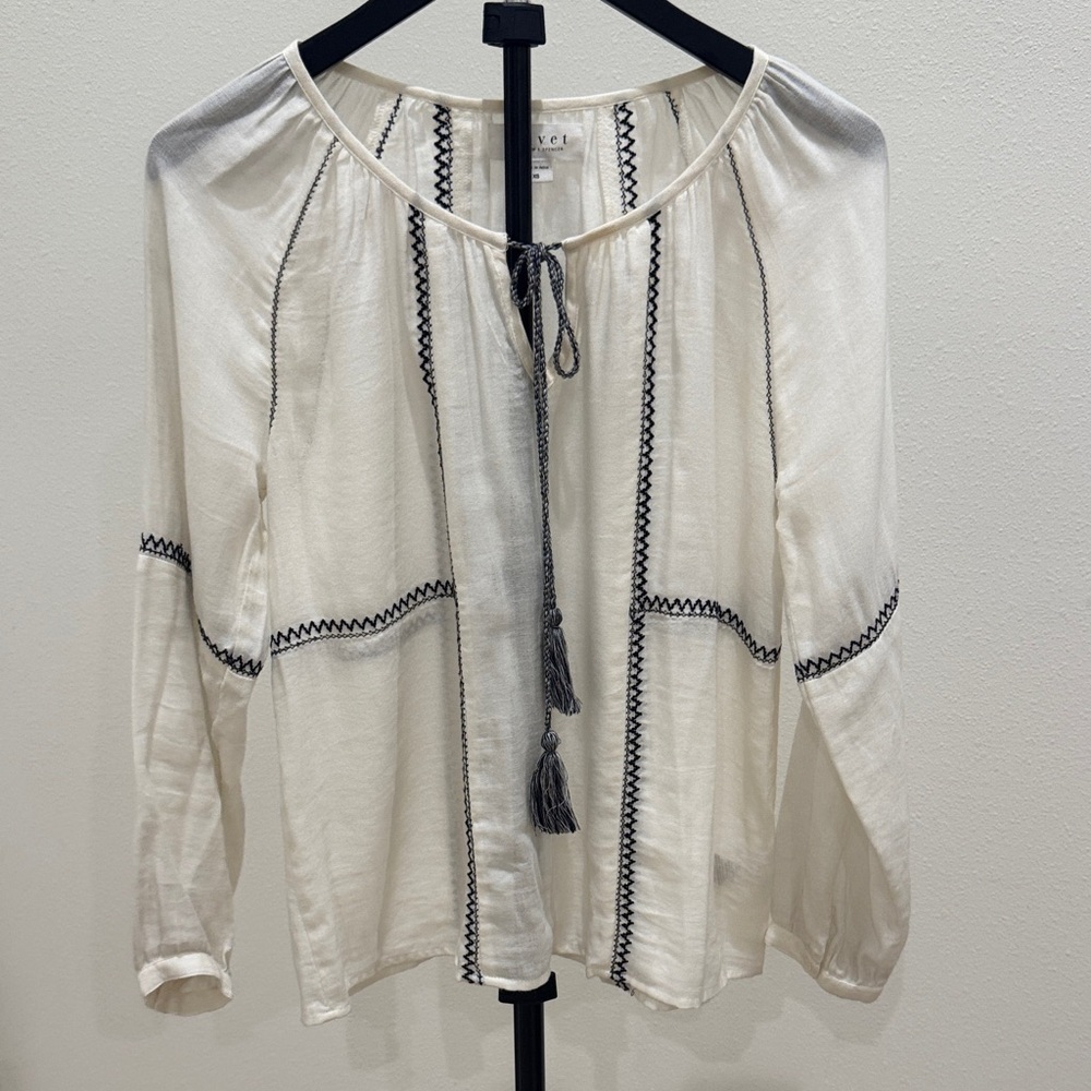 Velvet Cream Blouse with Black Embroidery